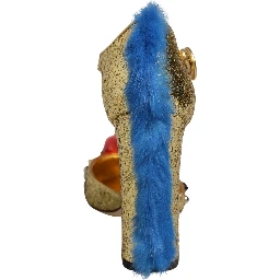Gold Fur Trim Glitter T-strap Sandals Shoes