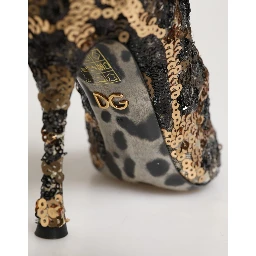 Gold Leopard Sequin Sock Ankle Boots Shoes