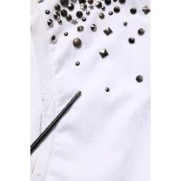 White Rhinestones Sleeveless Round Neck T-shirt