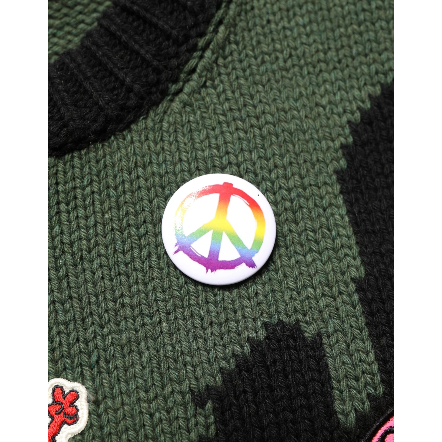 Multicolor Intarsia Knit Camouflage Pullover Sweater