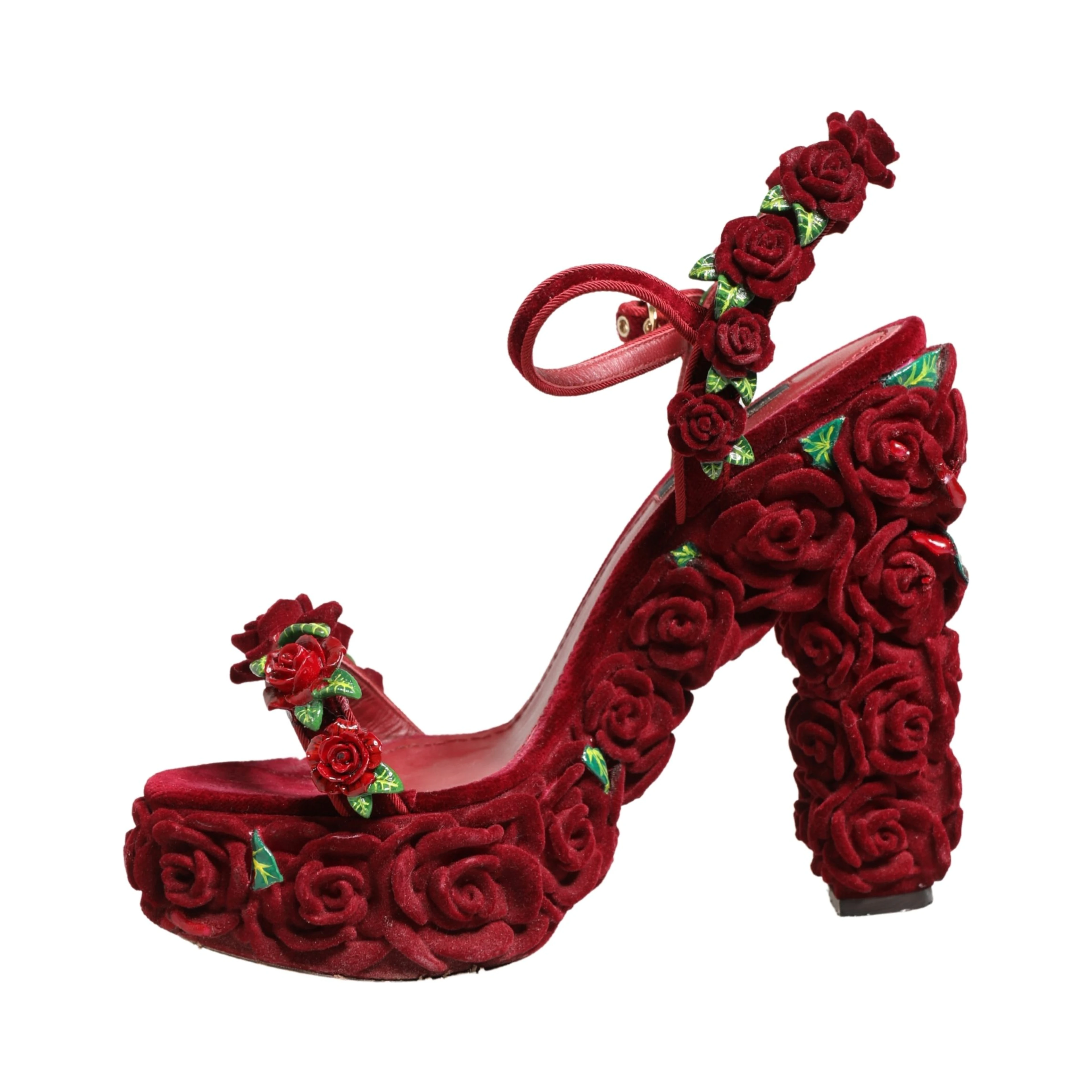 Red Rose Embellished Platform Sandals Shoes