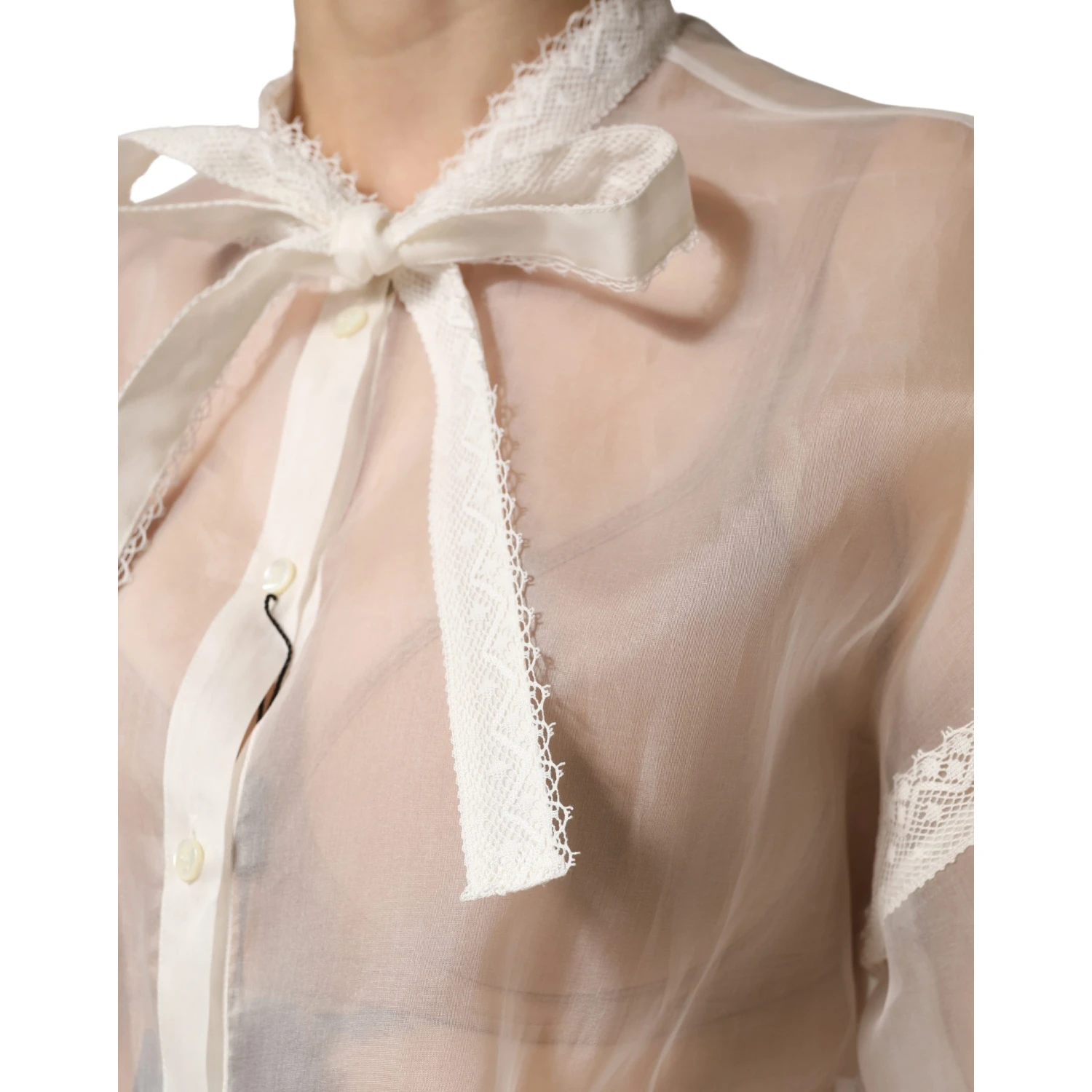 White Silk Cotton Ascot Collar Blouse Top