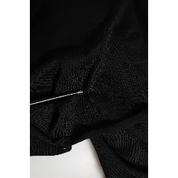 Black Wool Sleeveless Rose Applique Dress