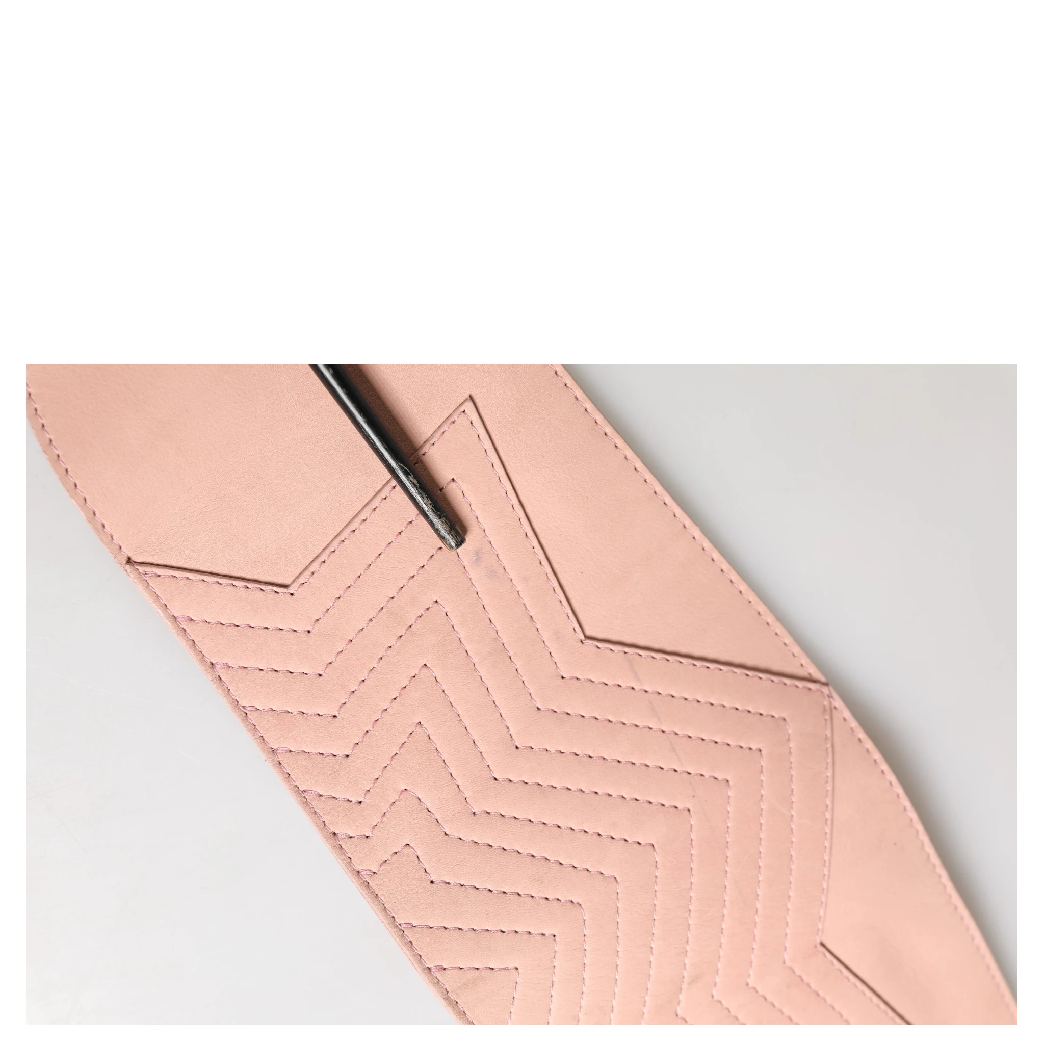 Light Pink Leather Wide Waist Round Buckle Belt