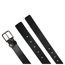 Black Double Strap Leather Silver Buckle Belt