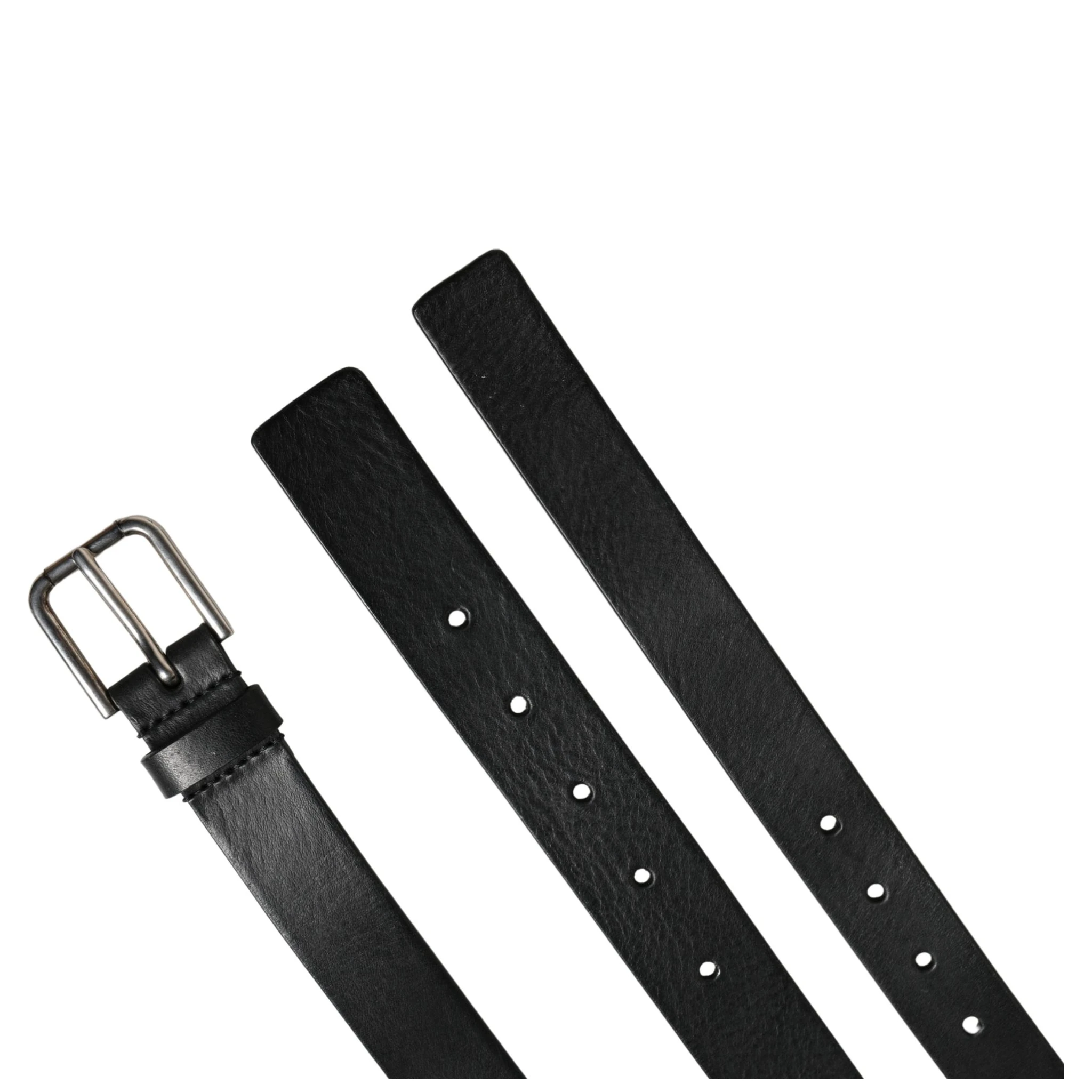 Black Double Strap Leather Silver Buckle Belt