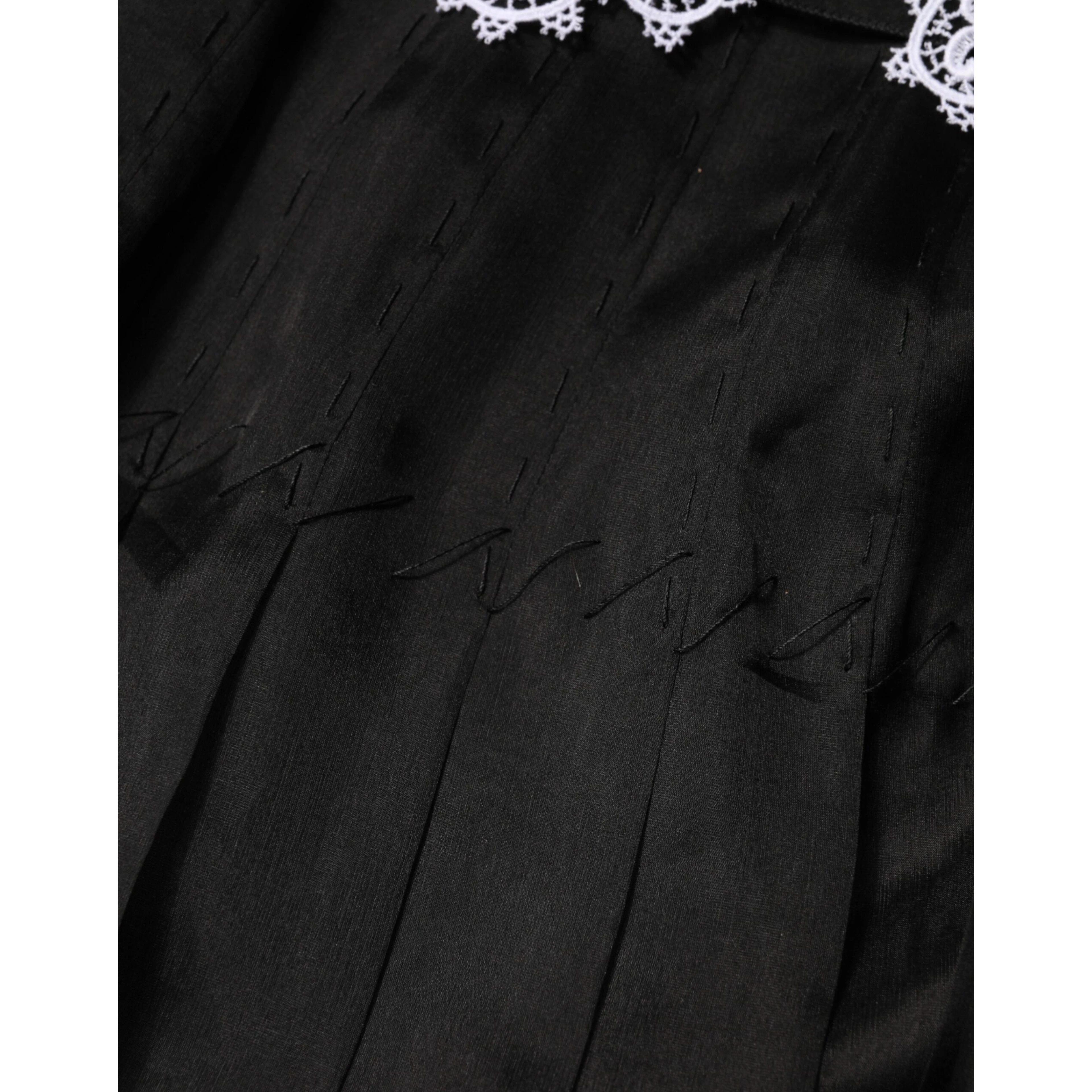 Black White Silk Macrame Lace Midi Dress