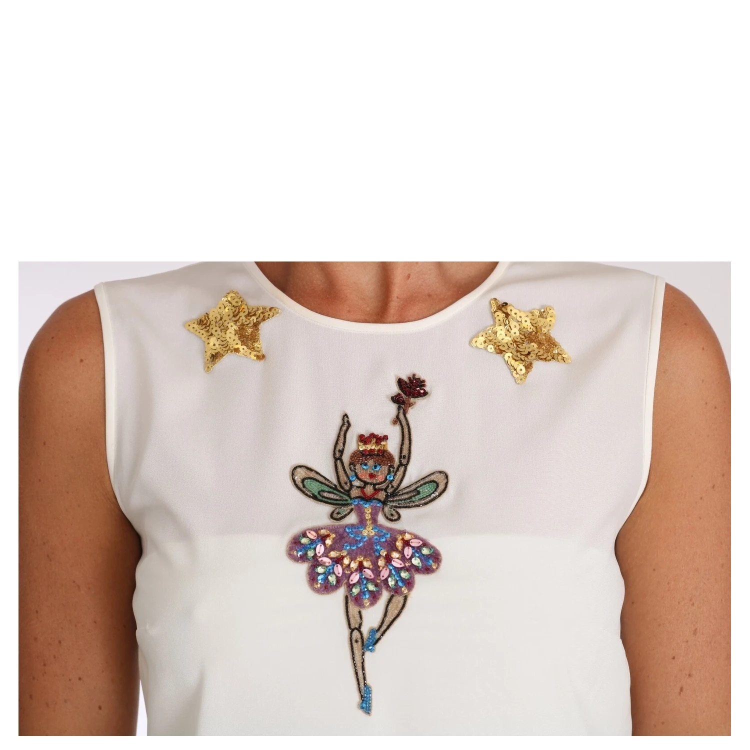 White Embellished Crystal Sequin Fairy  Top