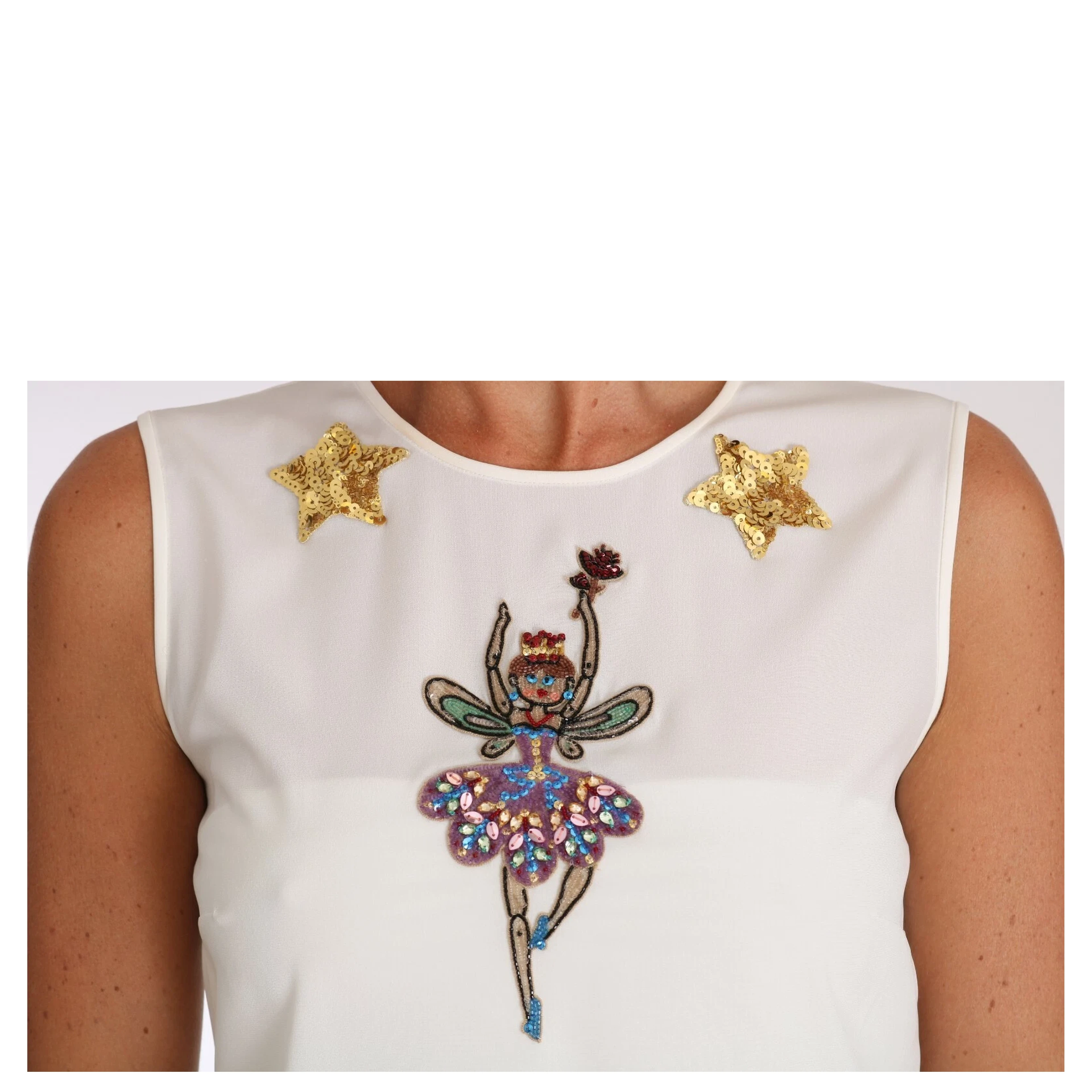 White Embellished Crystal Sequin Fairy  Top
