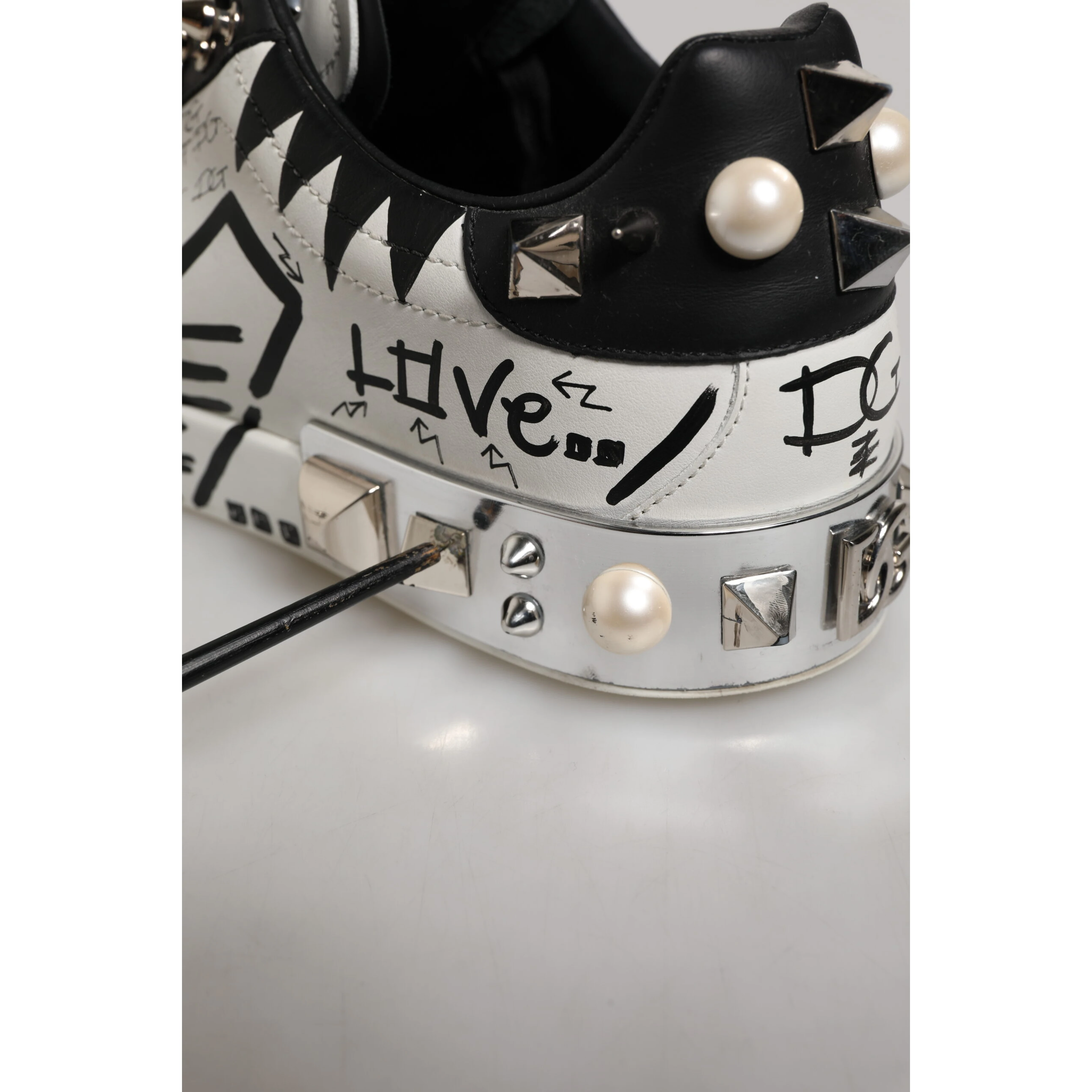 Black White Studded Low Top Sneakers Shoes