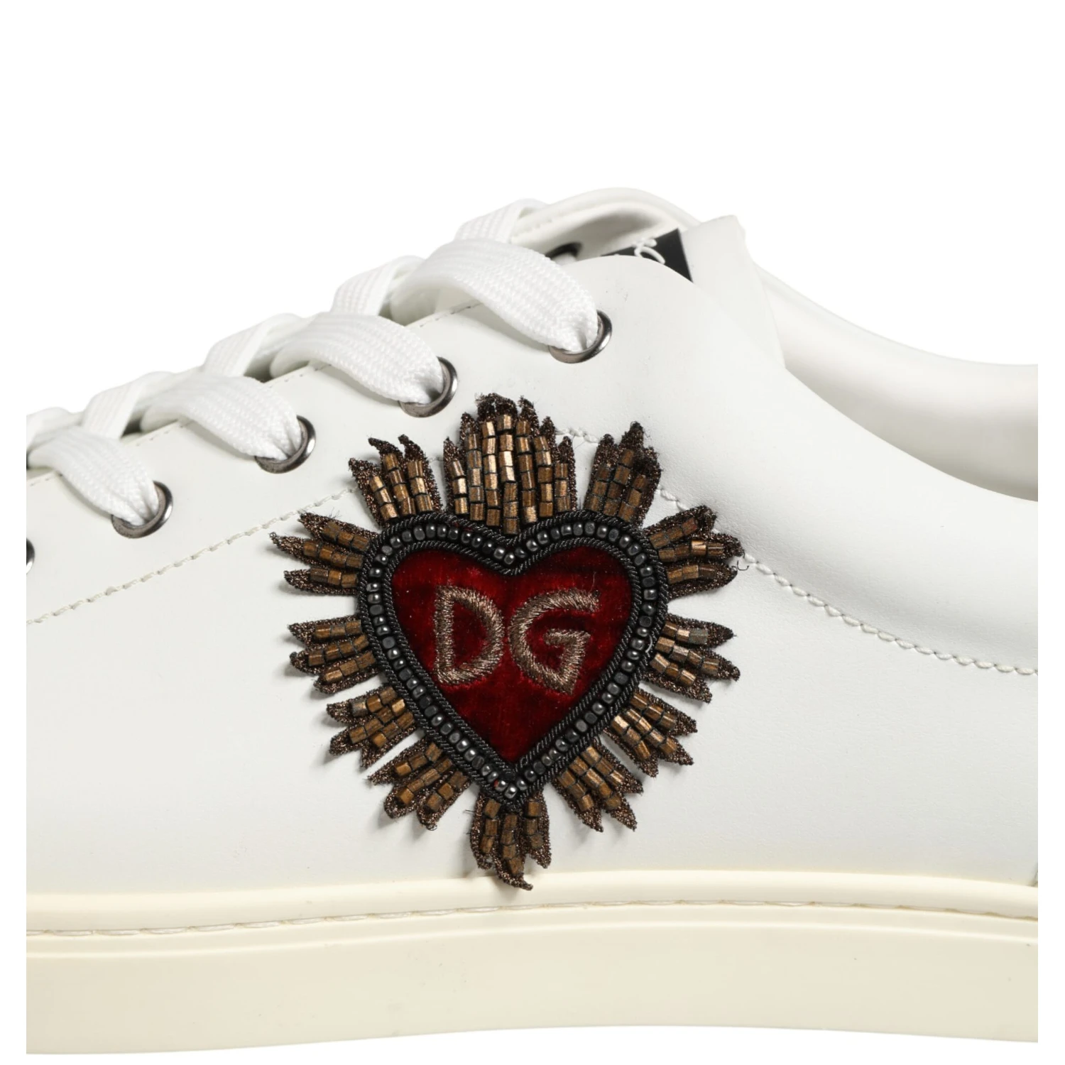 White Leather Heart Embellished Sneakers Shoes