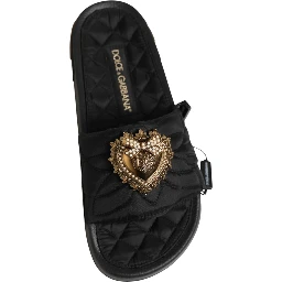 Black Devotion Matelassé Leather Slides Shoes