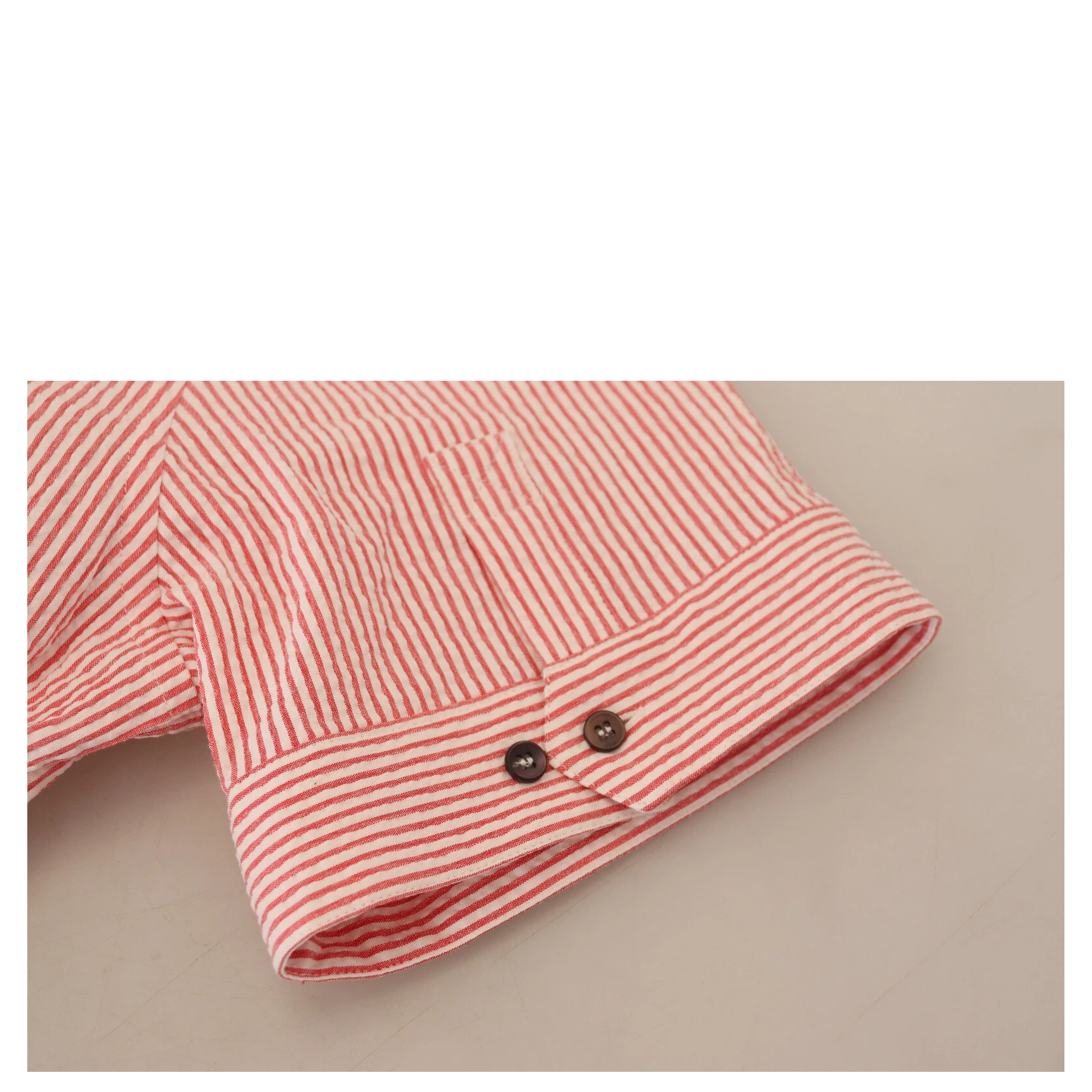 Red White Striped Cotton Short Sleeve Shirt