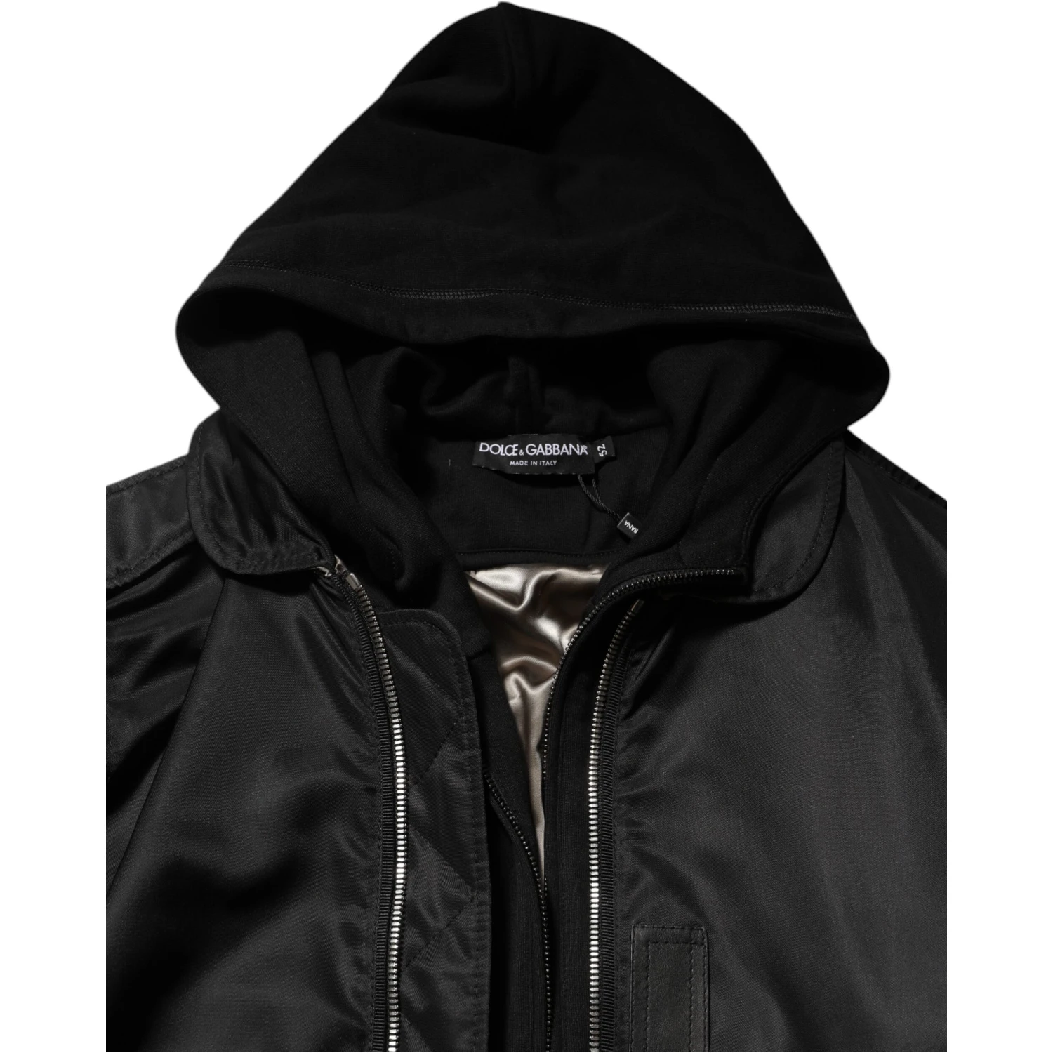 Black Cotton Hooded Full Zip Bomber Jacket