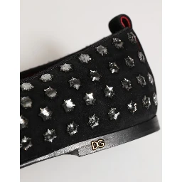 Black Crystal Embellished Loafers Dress Shoes