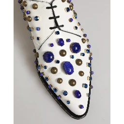 White Leather Crystals Embellished Dress Shoes