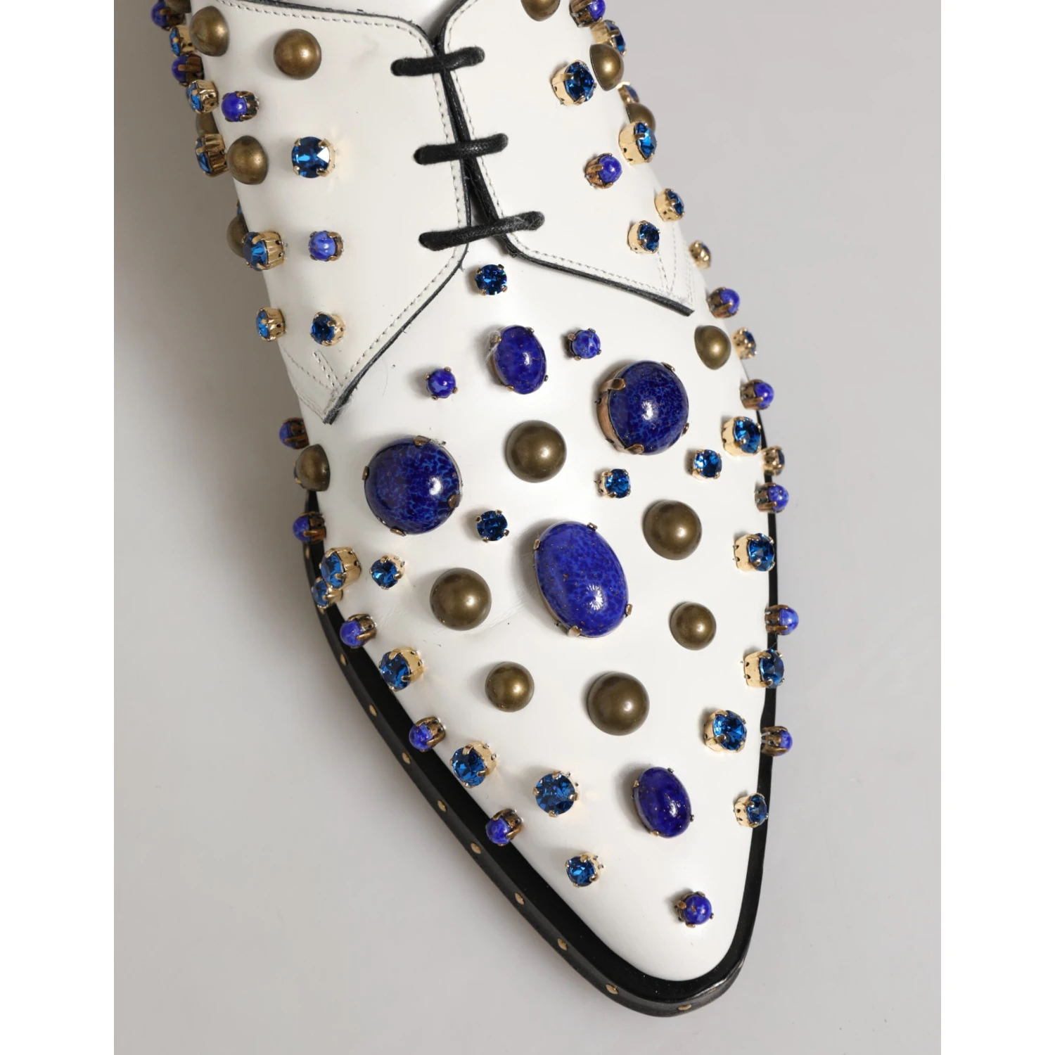 White Leather Crystals Embellished Dress Shoes