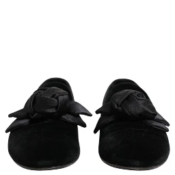 Black Suede Cotton Rose Slip On Loafers Shoes
