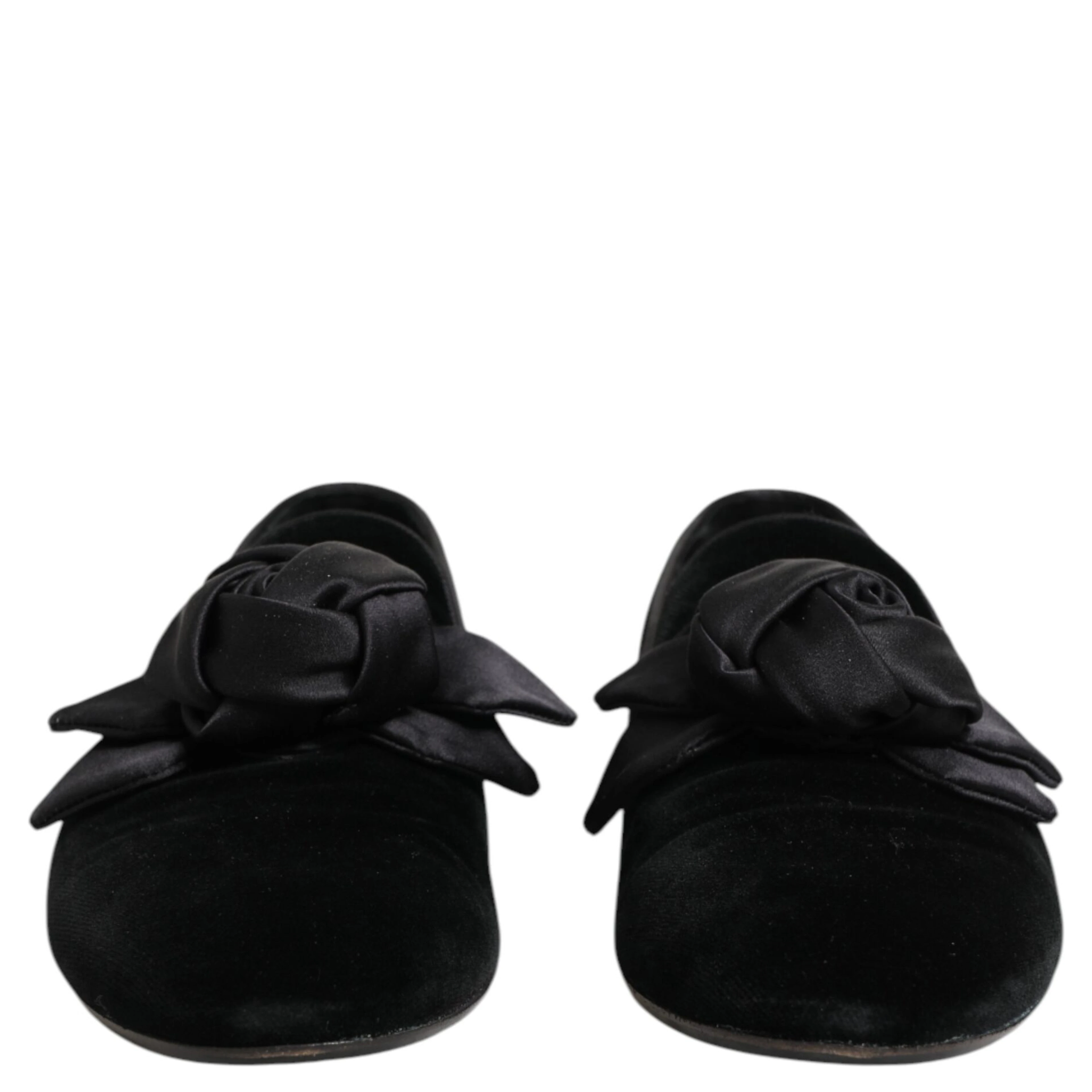 Black Suede Cotton Rose Slip On Loafers Shoes