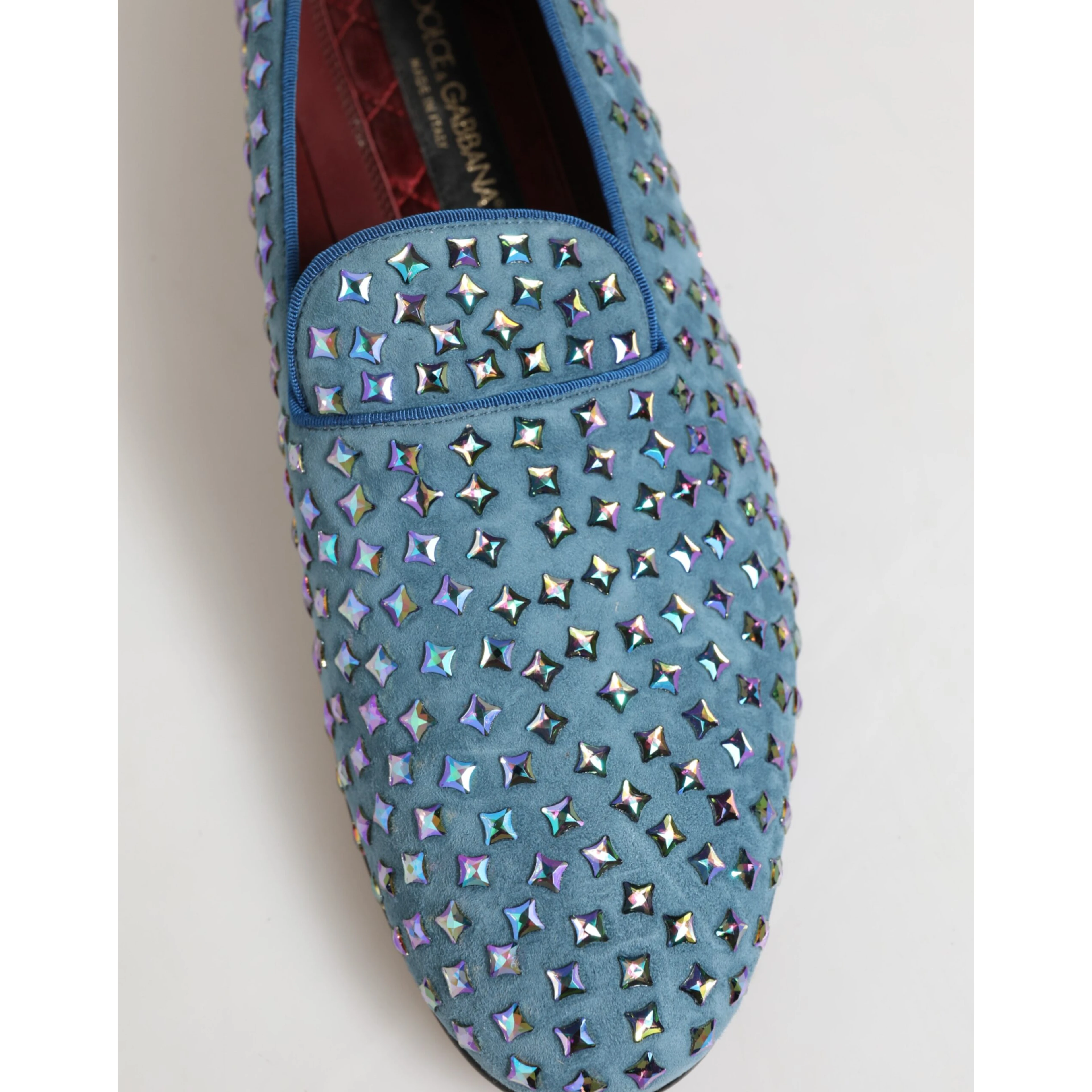 Blue Suede Studded Dress Men Loafers Shoes