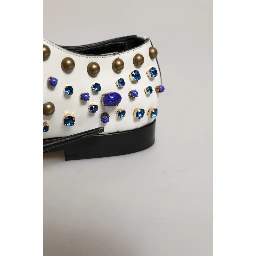 White Leather Crystals Embellished Dress Shoes