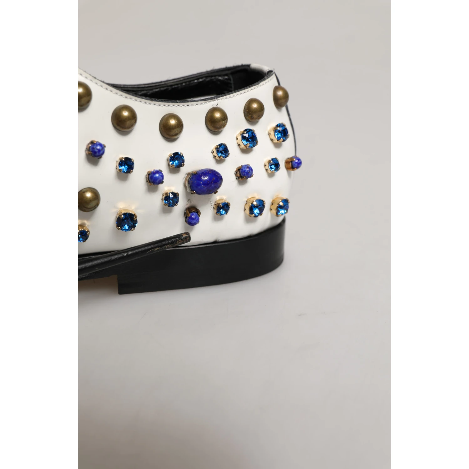 White Leather Crystals Embellished Dress Shoes