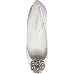 White Crystals Peep Toe Satin Pumps Shoes