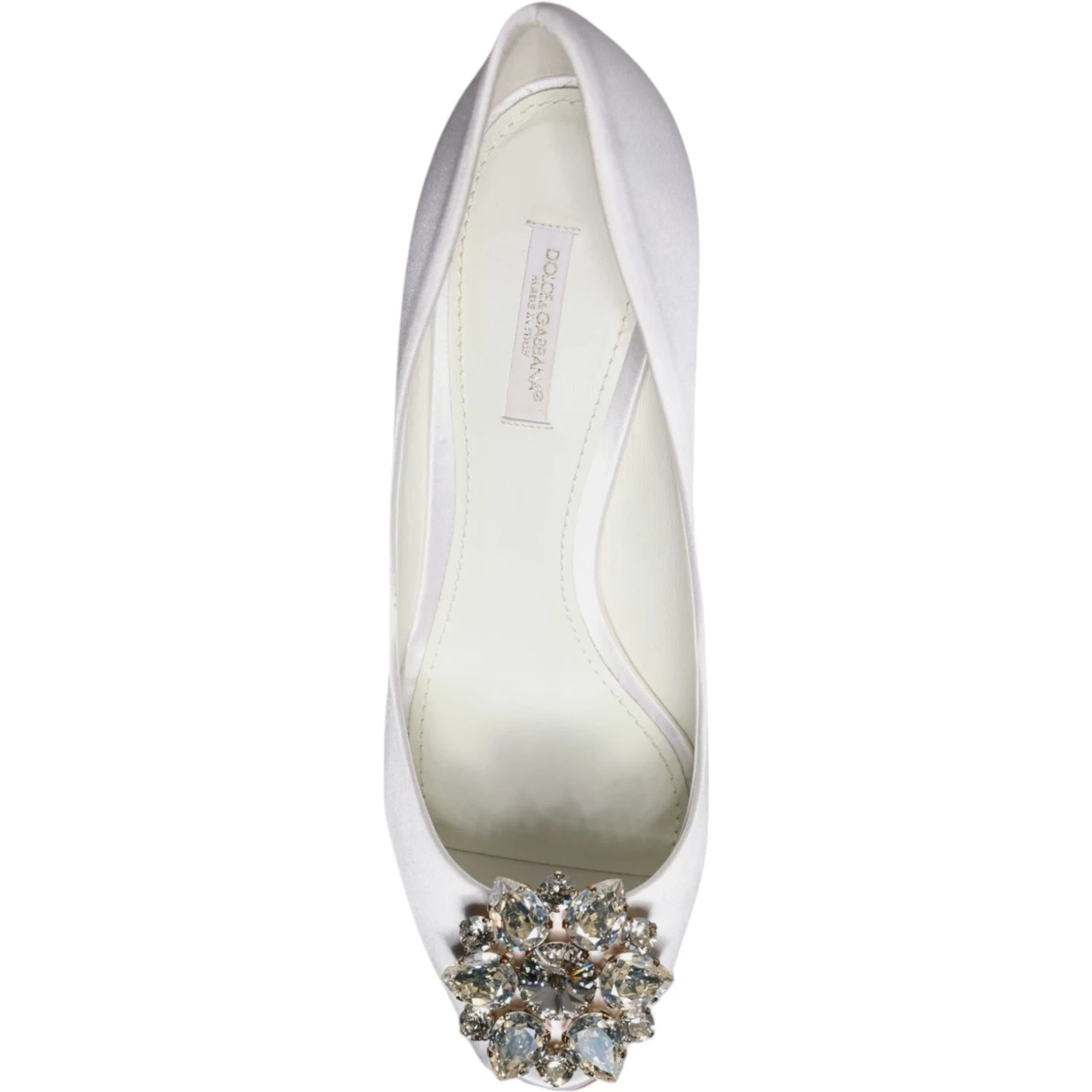 White Crystals Peep Toe Satin Pumps Shoes