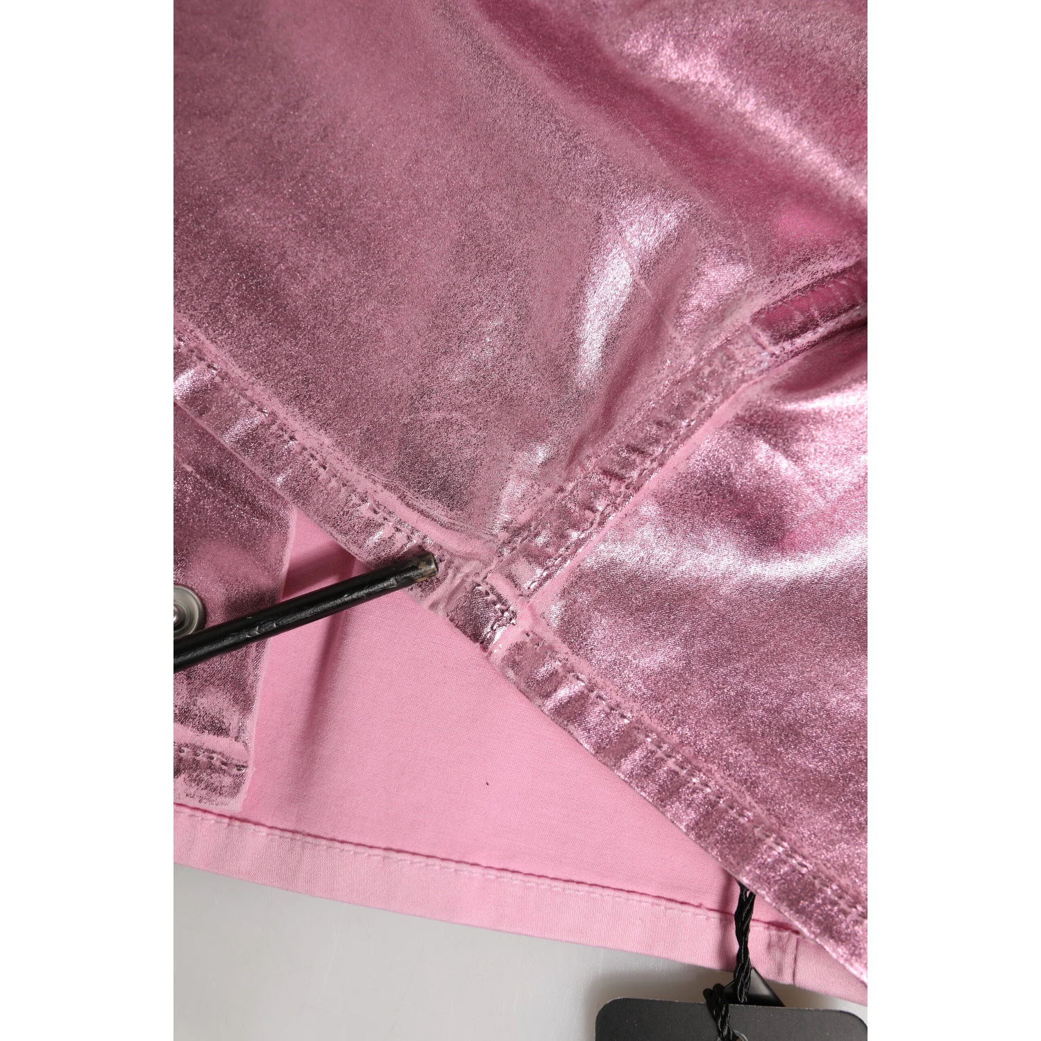 Pink Cotton Stretch Collared Cropped Jacket