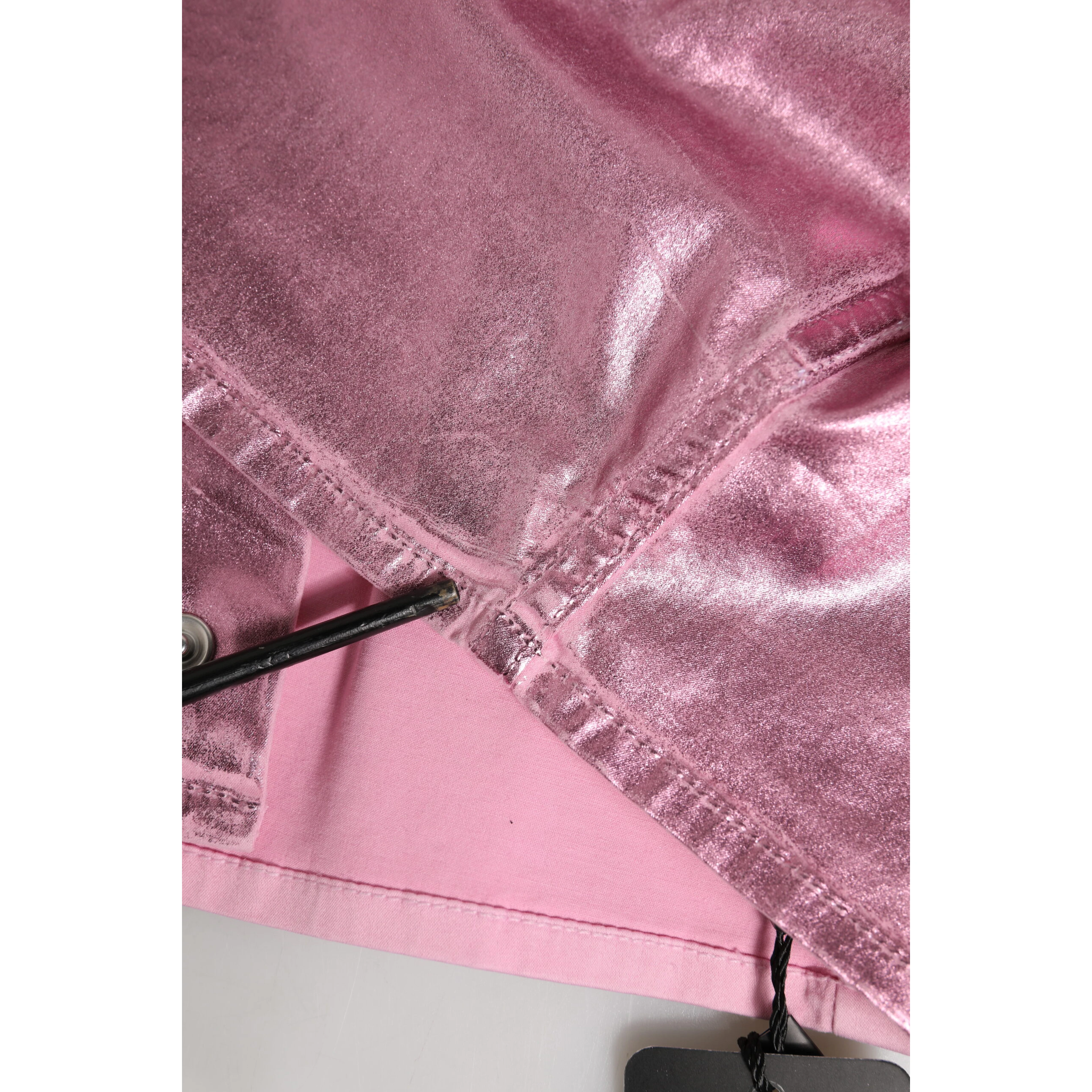 Pink Cotton Stretch Collared Cropped Jacket