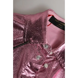 Pink Cotton Stretch Collared Cropped Jacket