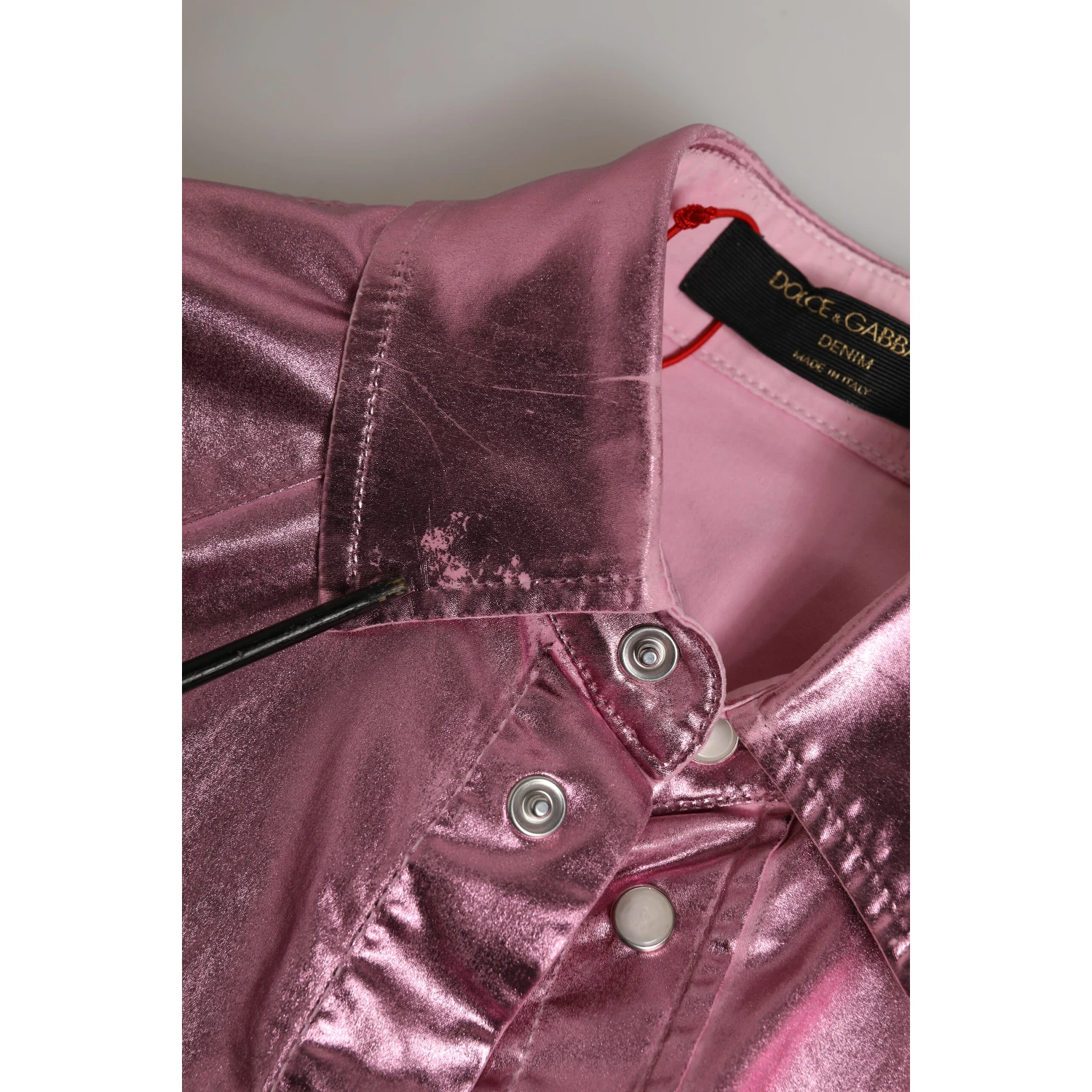 Pink Cotton Stretch Collared Cropped Jacket