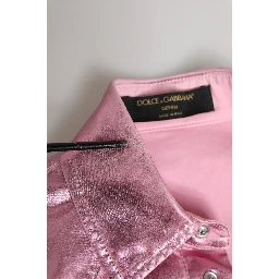 Pink Cotton Stretch Collared Cropped Jacket