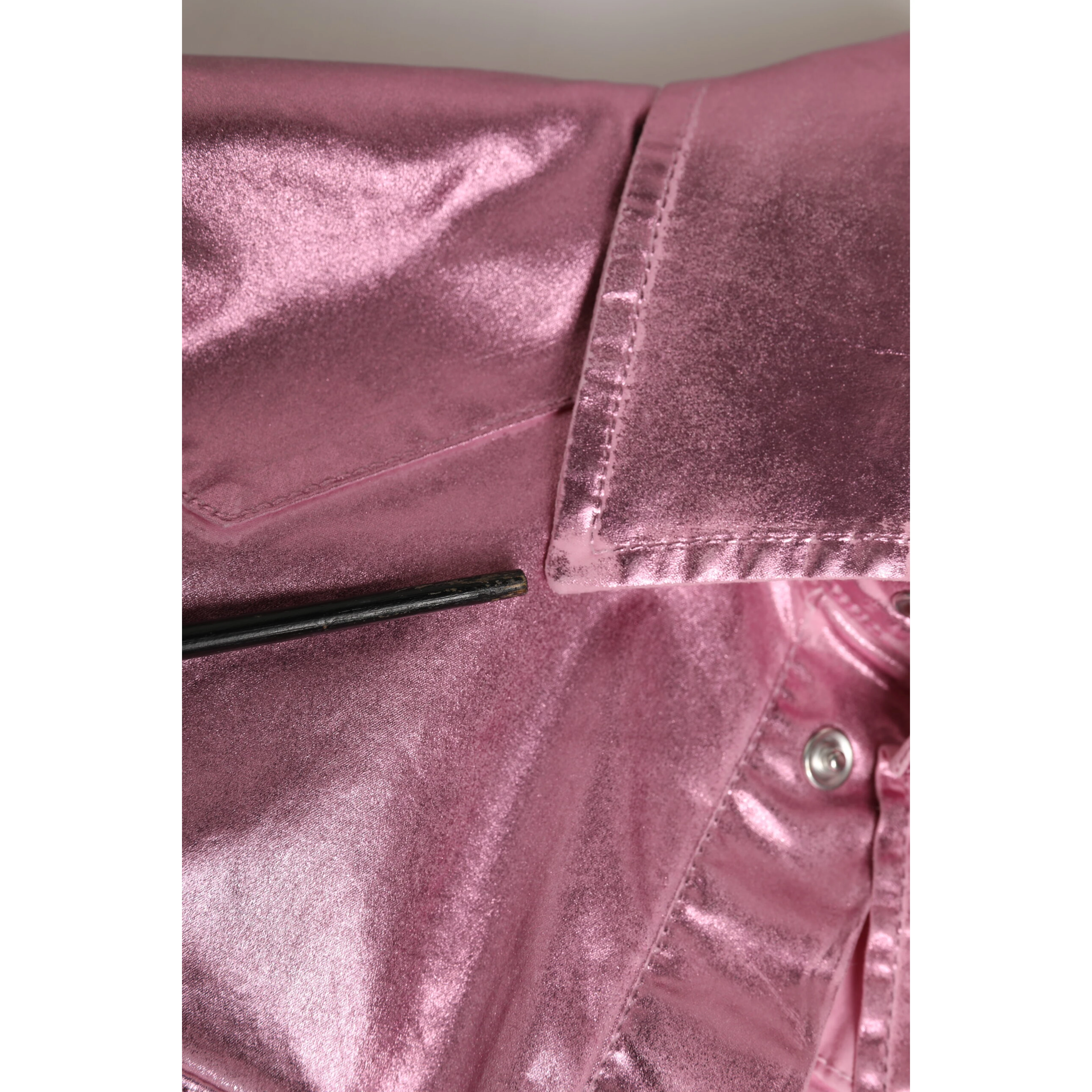 Pink Cotton Stretch Collared Cropped Jacket