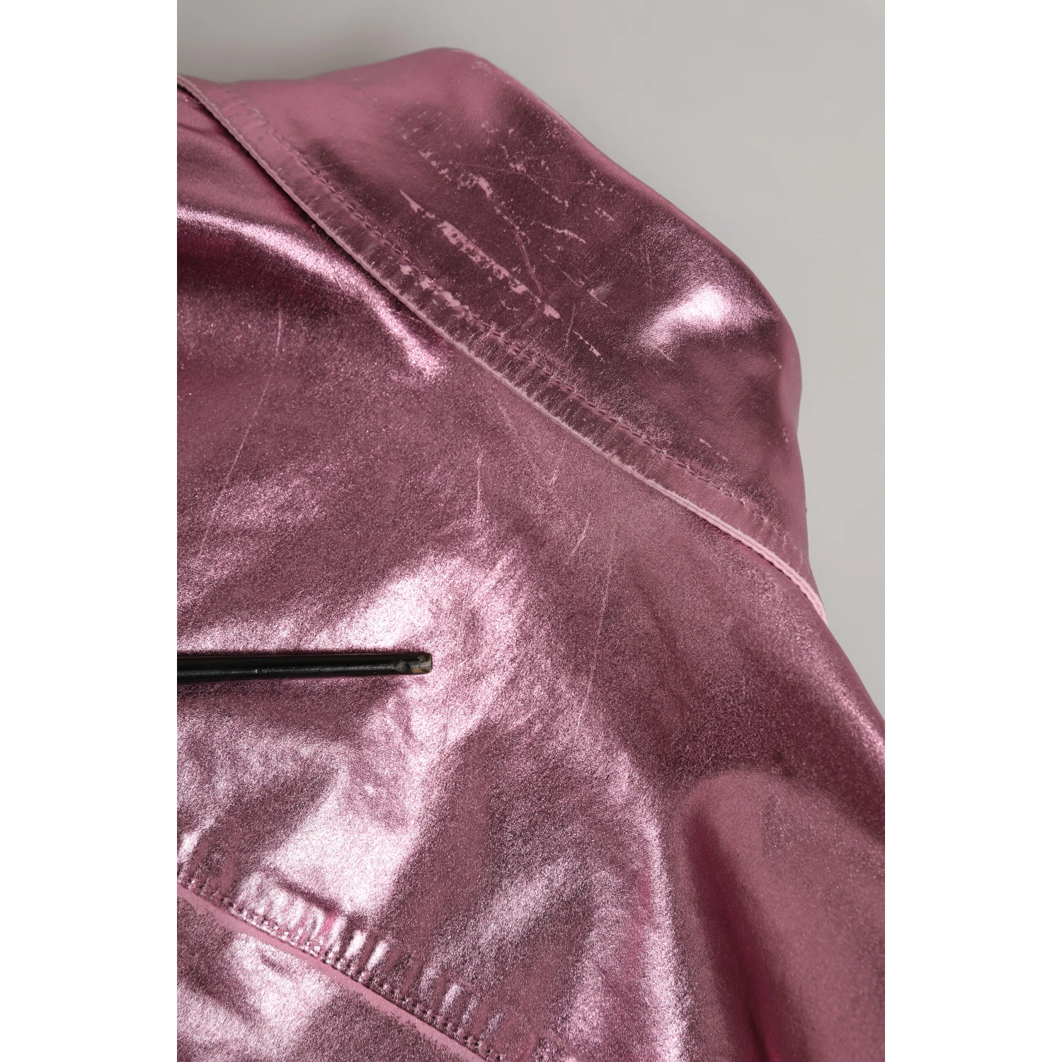 Pink Cotton Stretch Collared Cropped Jacket