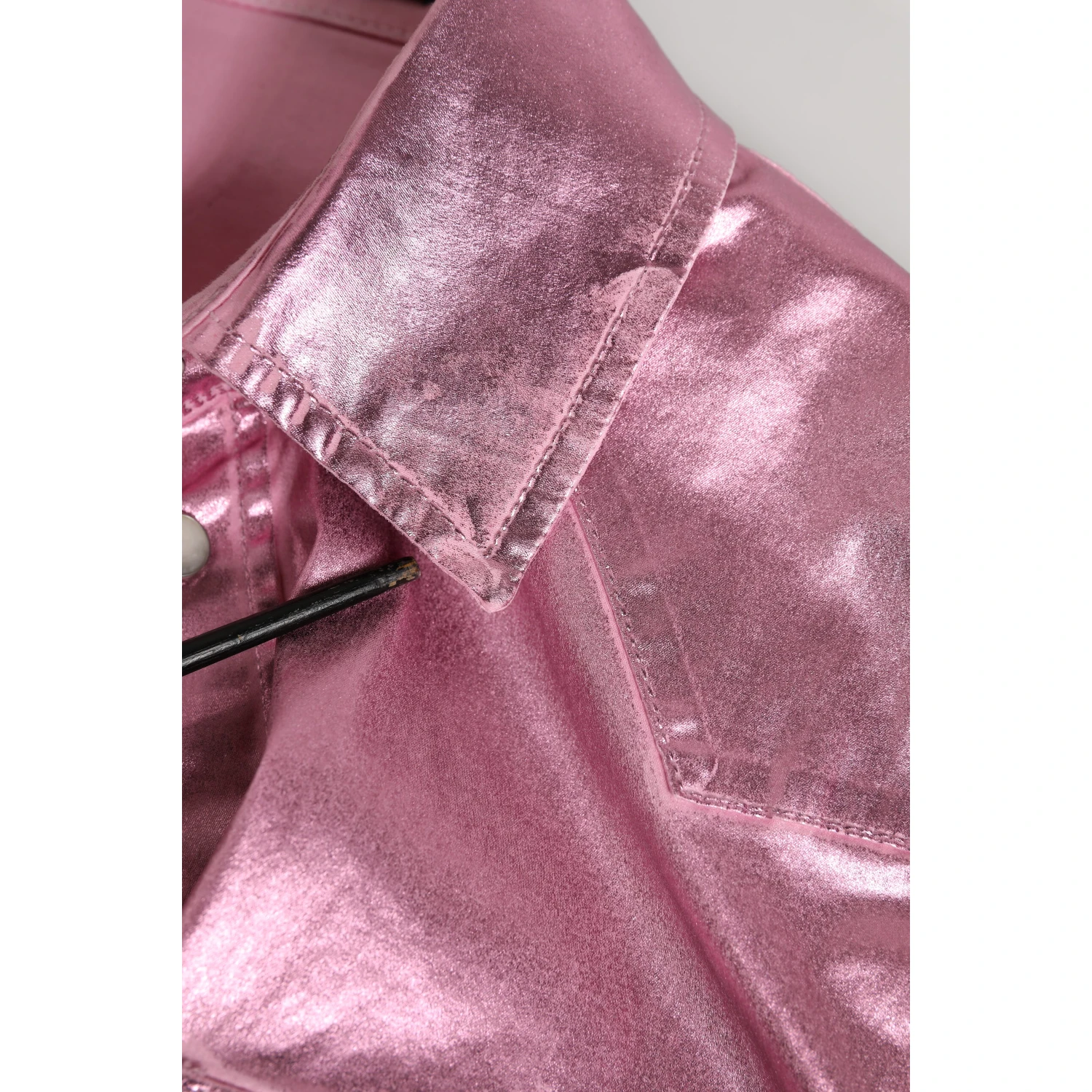 Pink Cotton Stretch Collared Cropped Jacket