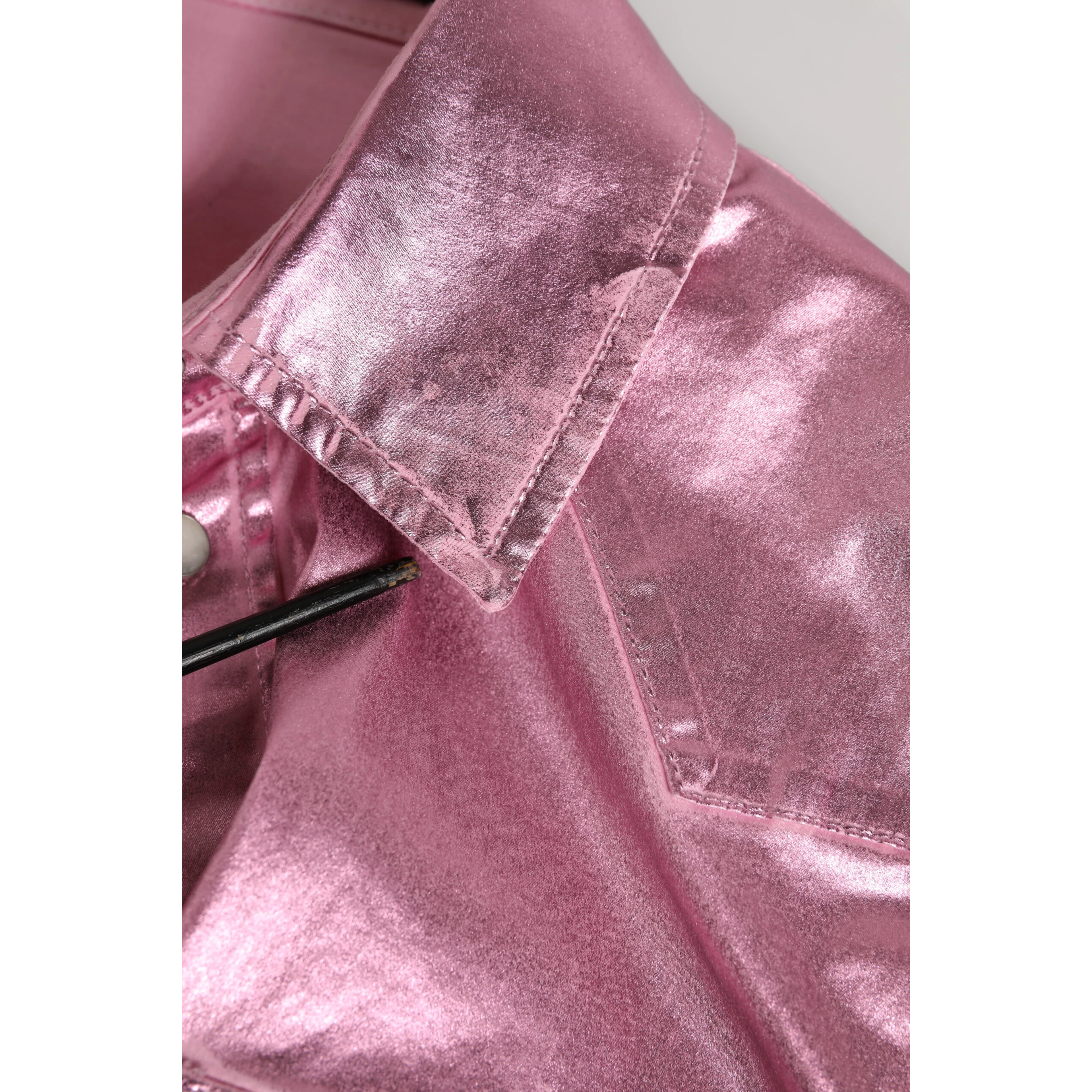 Pink Cotton Stretch Collared Cropped Jacket