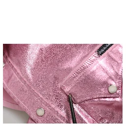 Pink Cotton Stretch Collared Cropped Jacket