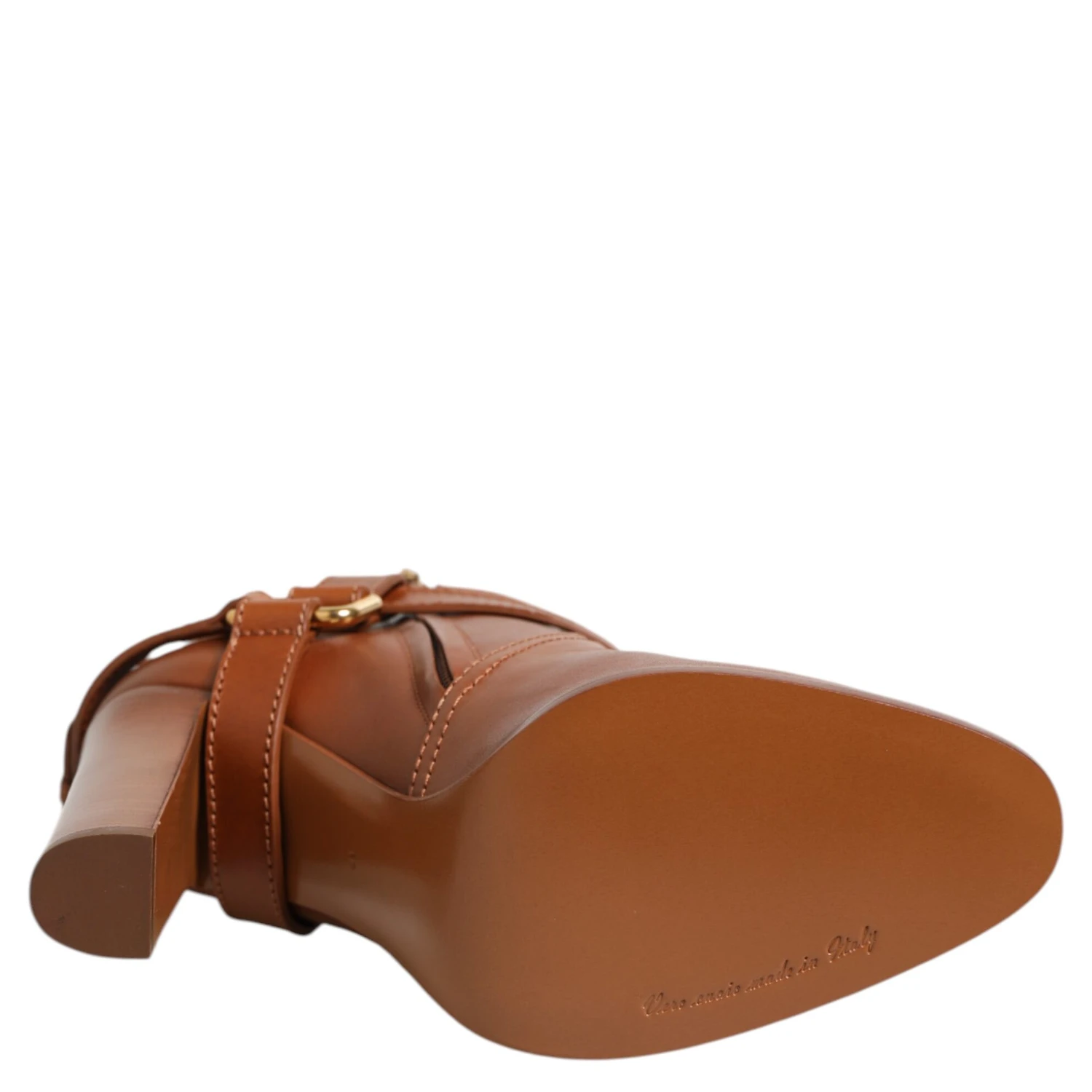 Brown Leather DG Logo Buckle Ankle Boots Shoes