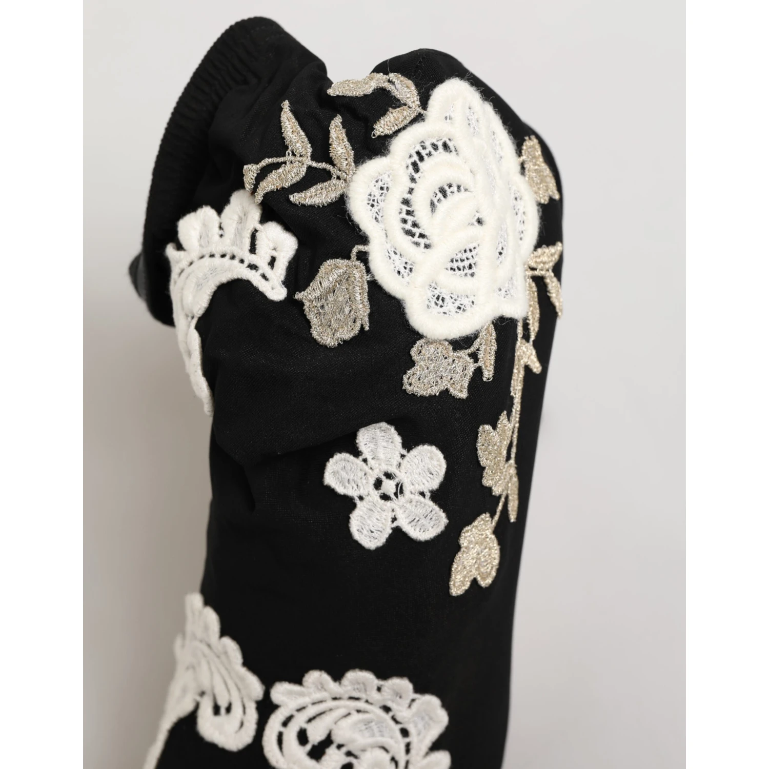 Black White Embroidered Jersey Stiletto Boots Shoes