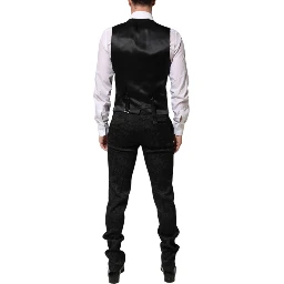 Black 3 Piece Brocade Jacquard Suit MARTINI