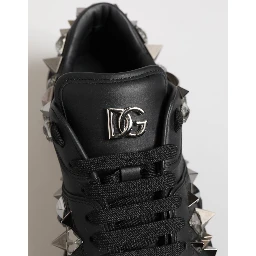 Black Leather Studded Low Top Sneakers Shoes