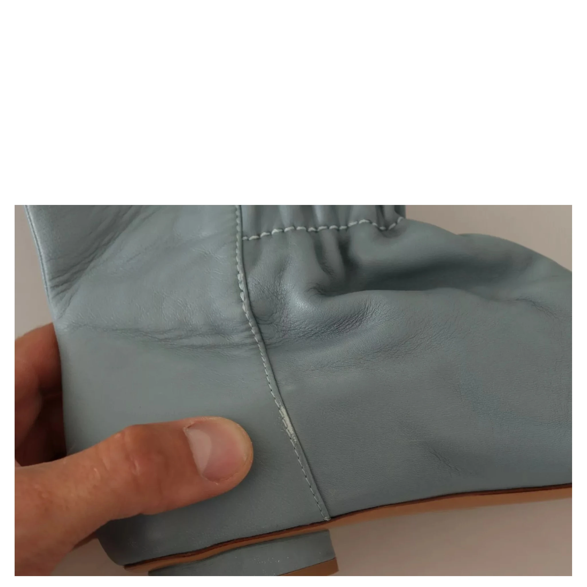 Blue Leather Elastic Flats Pull On Knee High Boots Shoes