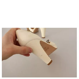 Beige T-Strap Block Heels Pumps Leather Shoes