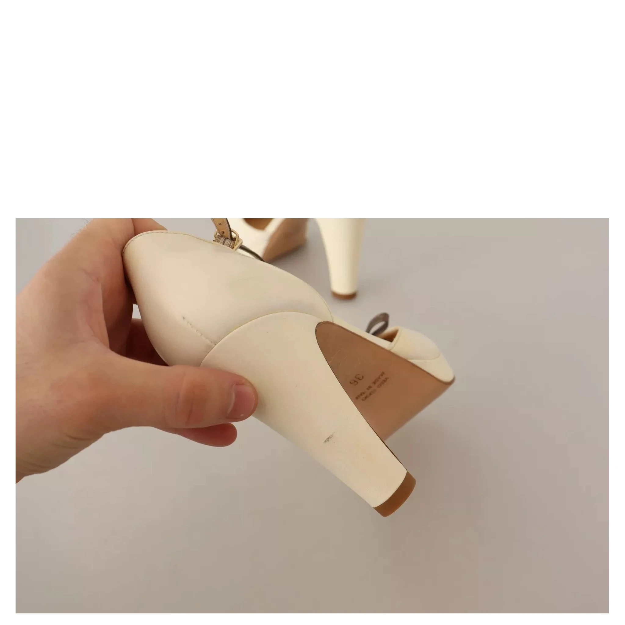 Beige T-Strap Block Heels Pumps Leather Shoes