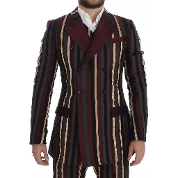 Multicolor Striped Runway 3 Piece Slim Fit Vest Suit