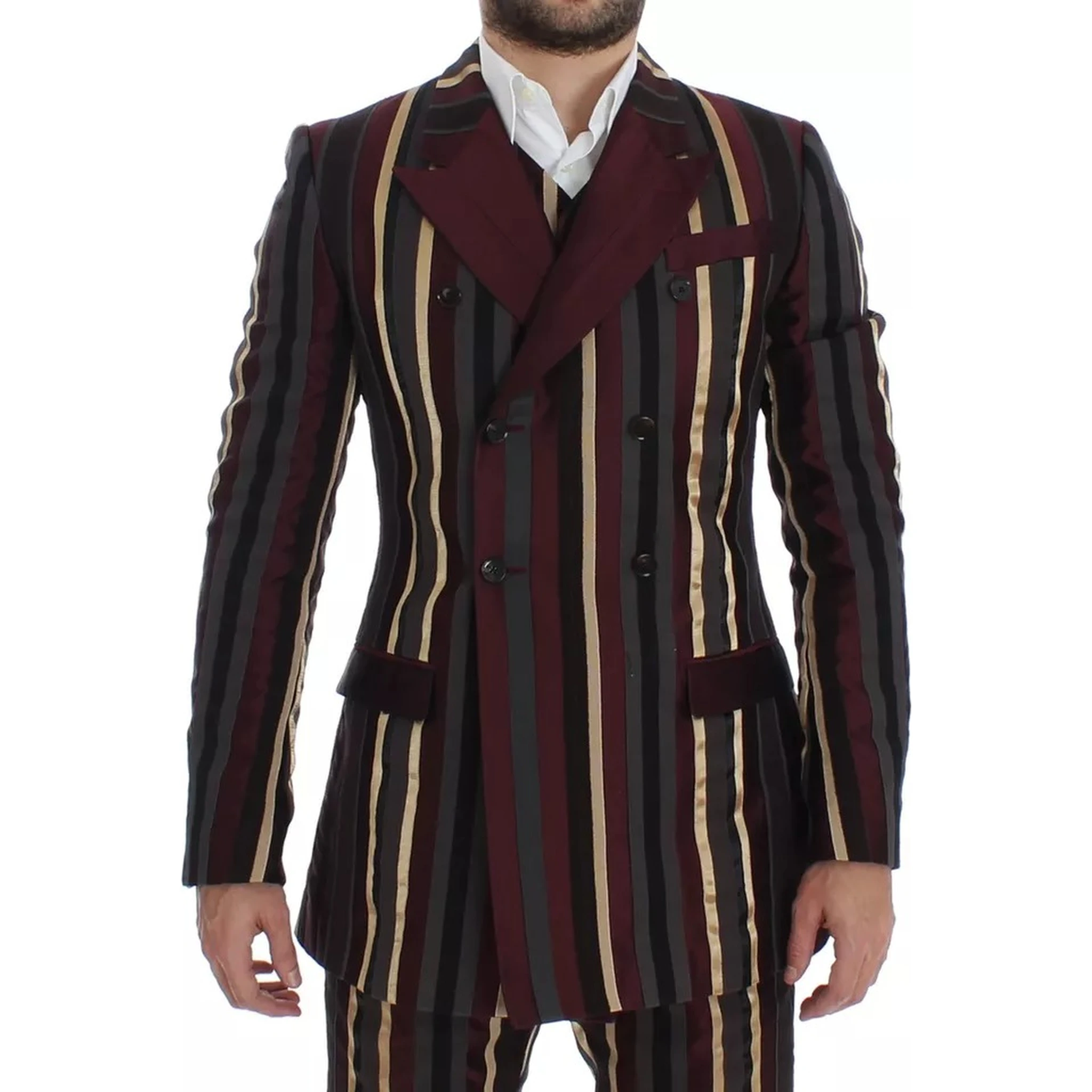 Multicolor Striped Runway 3 Piece Slim Fit Vest Suit