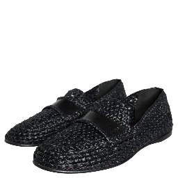 Black Woven Raffia Slip On Loafers Men Shoes