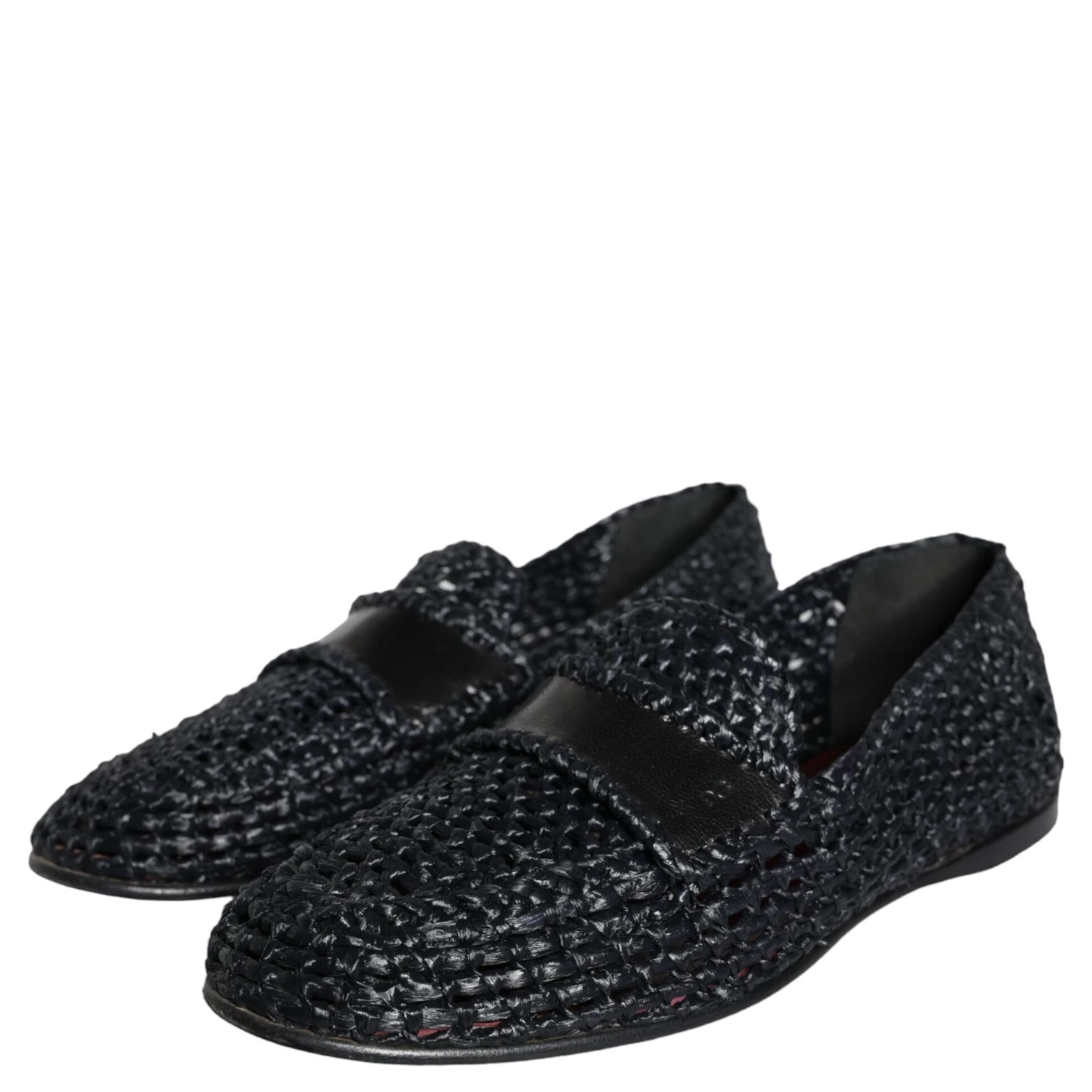 Black Woven Raffia Slip On Loafers Men Shoes