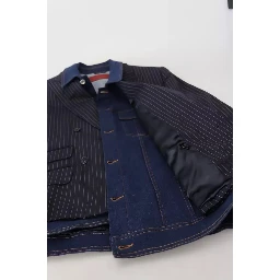 Blue Striped Double Breasted Denim Blazer